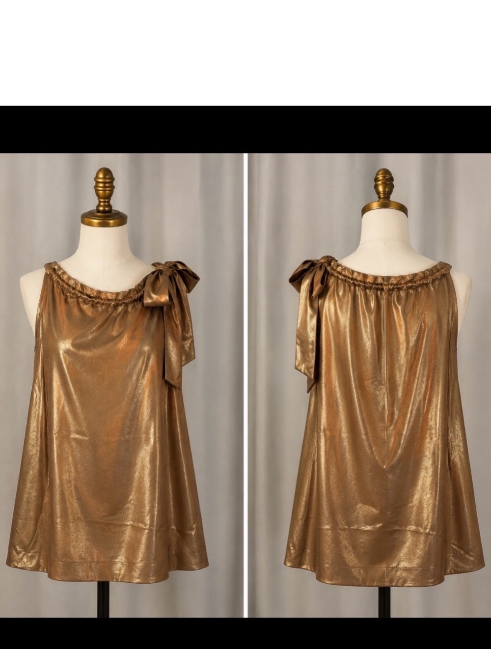 glam Metallic Gold One-Shoulder Bow Camisole